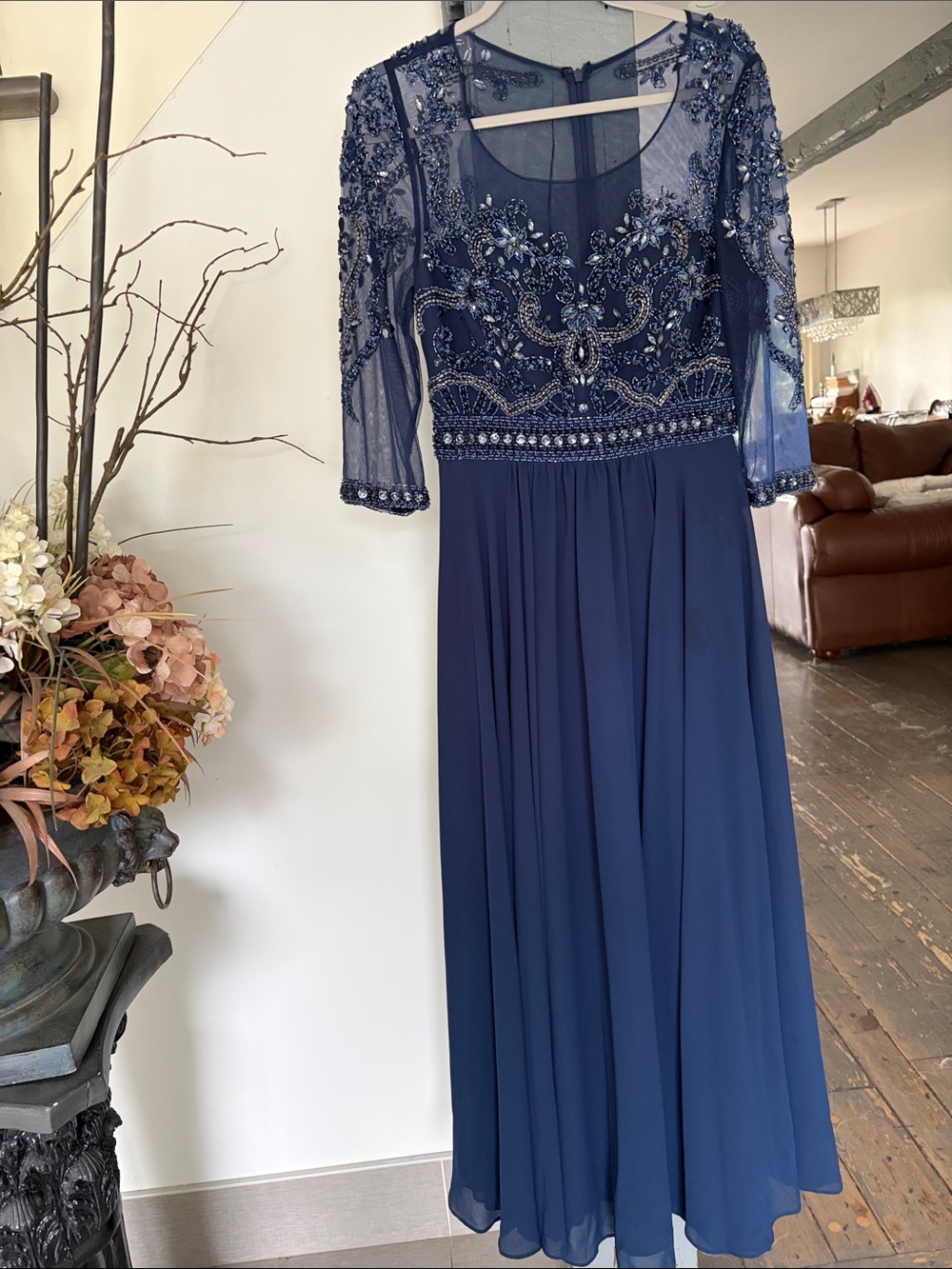Elegant Navy Beaded Evening Dress by RIANNA COUTURE
